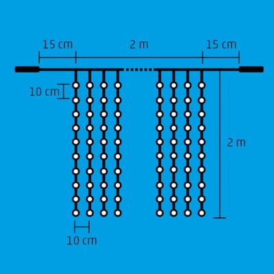 LED-es fényfüggöny, 2x2 m / 400 LED, sorolható, hidegfehér - DLF 400/WH